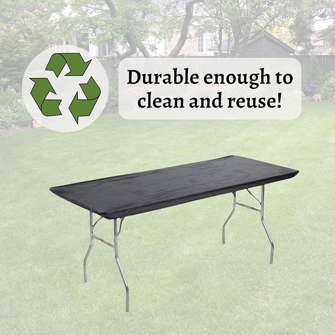 Kwik-Covers 6' Rectangular Plastic Table Covers 30" x 72", Bundle of 10 (Black)
