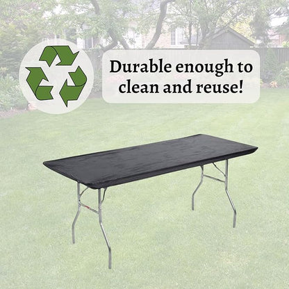 Kwik-Covers 6' Rectangular Plastic Table Covers 30" x 72", Bundle of 10 (Black)