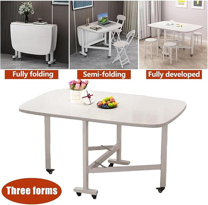 47.2×31.5in Wooden Foldable Kitchen Table with 6 Wheels, Space Saving Dining Table, Multifunction Movable Folding Wood Kitchen Dining Table, for Dining, Living Room, Apartment, Rustic, for 4-8 People