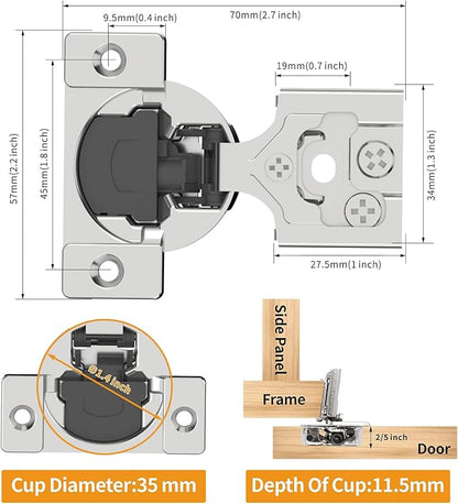 Chibery 2 Pack 3/8" Overlay 3D Soft Close Concealed Hinge for Face Frame Door, Smooth Slow Self Closing Hinges, Satin Nickel, Hidden 105° Open Angle Stainless Steel Hinge for Kitchen Cabinet Door