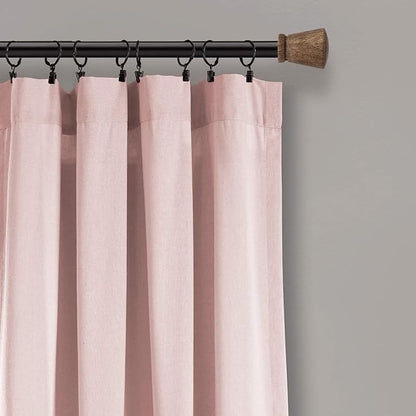 Lush Decor Linen Button Window Curtain Panel, Single, 40" W x 84" L, Blush & White - Country Curtains - Rustic Decor - Color Block Modern Farmhouse Curtains For Living Room, Bedroom & Dining Room