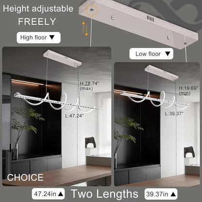 47.24" Modern Chandelier Led Pendant Light for Kitchen Island Lighting Dimmable Modern Led Chandelier for Dining Room Over Table,Creative Snake-Shaped Twist Design Kitchen Ceiling Hanging