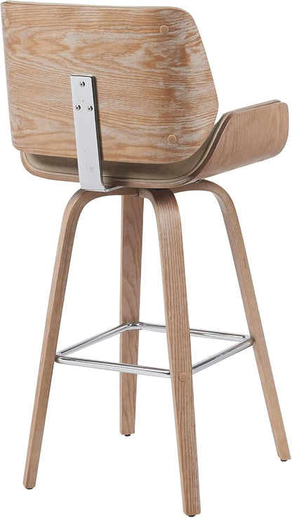 Tyler Modern Swivel Bar Stool with White Wash Finished Wood and Vintage Brown Upholstery Set of 2