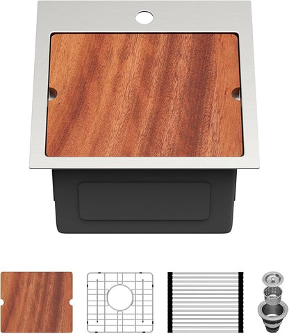15 Outdoor Kitchen Sink - Beslend 15x15 Outdoor Sink Bar Sink RV Sinks Drop In, Topmount Stainless Steel Kitchen Sinks Wet Bar Sinks Workstation 16 Gauge Single Bowl Above Counter Indoor Outdoor