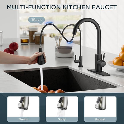 FORIOUS Kitchen Faucet and Water Filter Faucet Combo, Black Stainless Steel Bar Faucet Pull Down Sprayer and Drinking Purifier Faucet for Kitchen Sink RV Farmhouse Camper