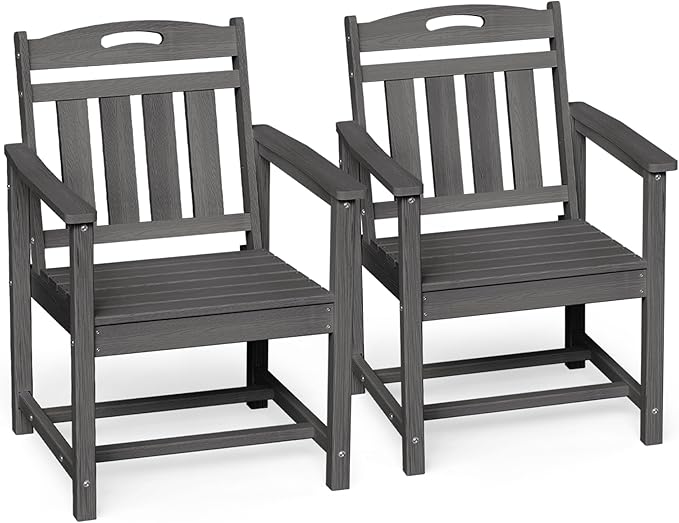 Ciokea HDPE Outdoor Patio Dining Chairs Set of 2, All-Weather Porch Chair with Wide Seat, Durable Outdoor Furniture for Backyard, Garden, Lawn & Poolside, Grey