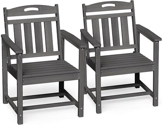Ciokea HDPE Outdoor Patio Dining Chairs Set of 2, All-Weather Porch Chair with Wide Seat, Durable Outdoor Furniture for Backyard, Garden, Lawn & Poolside, Grey