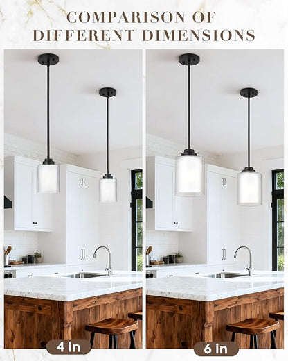 TENGXIN Modern Pendant Light,6-in Matte Black Pendant Lights Kitchen Island,Farmhouse Pendant Lighting for Dining Room Bedroom Bar Office 2Pack,TXPLBK02-2PK-L