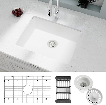 White Kithcen Sink, 23 Inch Undermount Kitchens Sinks, 23"x 18"x 8" Small Bar Sinks, 23 x18 Granite Composite Quartz Stone Kitchen Sink With Accessories