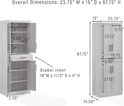 Crosley Furniture Isla Modern Kitchen Storage Pantry Cabinet with Shelves, Dining or Laundry Room, Ash
