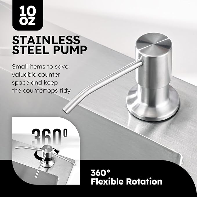 Arofa Kitchen Faucet with Soap Dispenser, Stainless Steel Kitchen Sink Faucet with Pull Down Sprayer 3 Mode Single Handle Gooseneck Pull Out Kitchen Faucet for 2/4 Hole, Brushed Nickel