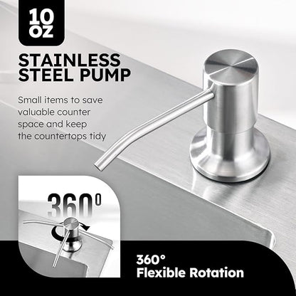 Arofa Kitchen Faucet with Soap Dispenser, Stainless Steel Kitchen Sink Faucet with Pull Down Sprayer 3 Mode Single Handle Gooseneck Pull Out Kitchen Faucet for 2/4 Hole, Brushed Nickel