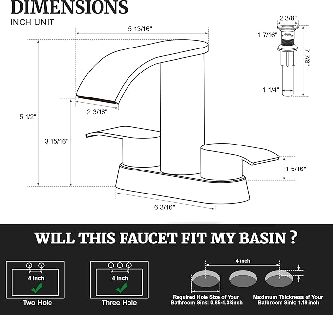 Ultimate Unicorn Bathroom Faucet for Sink Champagne Bronze, 4 Inch Bathroom Faucet for 3 Hole or 2 Hole, 2 Handle Waterfall Faucets with Pop up Drain, Centerset Faucets for RV Counter