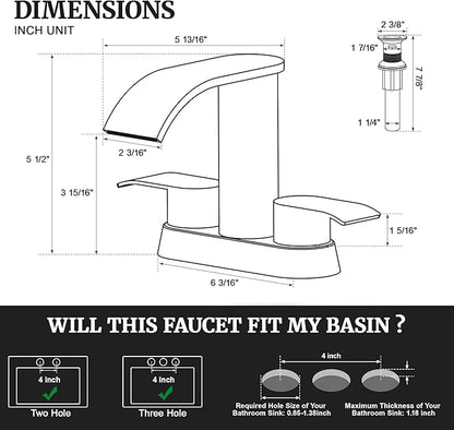 Ultimate Unicorn Bathroom Faucet for Sink Champagne Bronze, 4 Inch Bathroom Faucet for 3 Hole or 2 Hole, 2 Handle Waterfall Faucets with Pop up Drain, Centerset Faucets for RV Counter