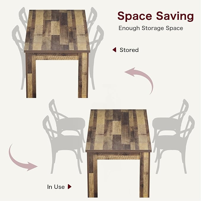 GarveeHome 63 in Dining Table for 4-6, Farmhouse Dinner for 4, Dinner Table, Kitchen with Large Tabletop, Rectangular Dining Room for Kitchen, Living Room, Retro Brown