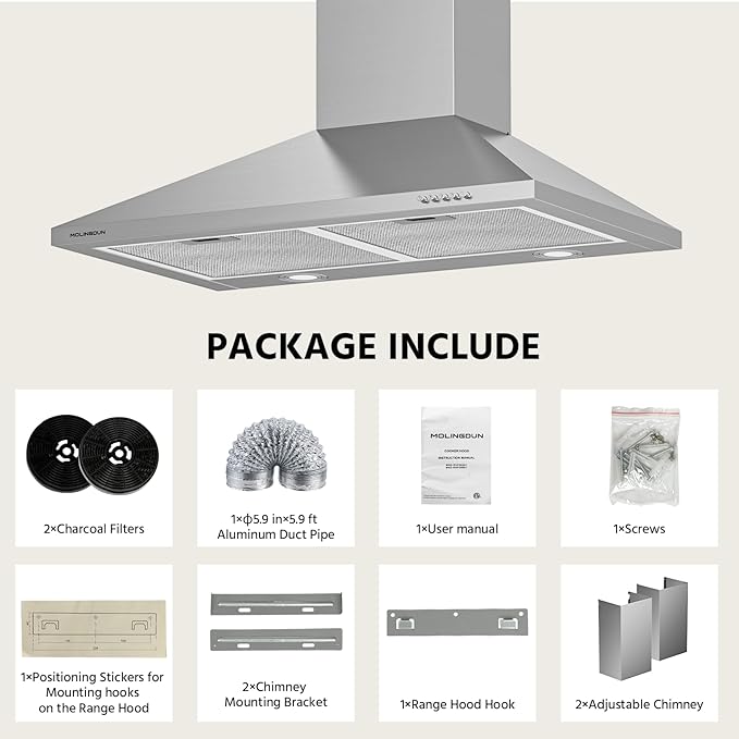 Range Hood 30 inch, 450 CFM Wall Mount Kitchen Hood in Stainless Steel with LED Lighting, 3 Speed Exhaust Fan, Ducted/Ductless Convertible (Charcoal Filters Included)