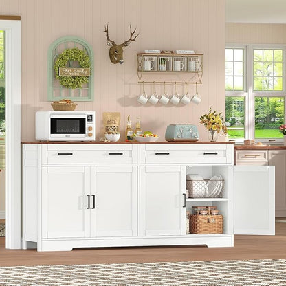 usikey Buffet Cabinet with Storage and Drawers, 55" Large Sideboard Buffet Cabinet with Adjustable Shelves and Doors, Modern Coffee Bar for Kitchen, Living Room, White