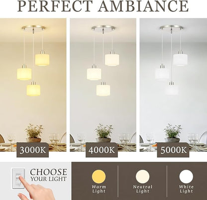 Brushed Nickel Dining Room Chandelier Light Fixture, 3-Light Pendant Lighting with Milk Glass, Modern Kitchen Island Cluster Hanging Pendant Lights for Kitchen Dining Room, OS-YQ8153-3BNW