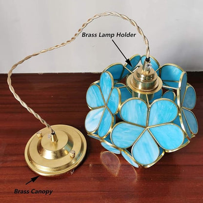 Bieye L10747 Petals Tiffany Style Stained Glass Ceiling Pendant Light with 8-inch Wide Lampshade (Sky Blue, 8" Cherry Blossom)