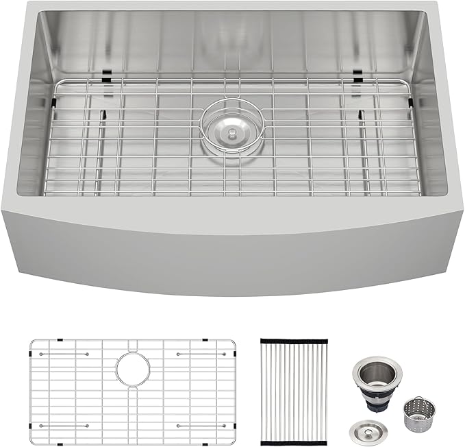 Logmey 30 In Farmhouse Sink - 30x20 Inch Stainless Steel Farmhouse Kitchen Sinks 16 Gauge Apron Front Sink Single Bowl Farm Sink 30x20x9 Inches Kitchen Sink