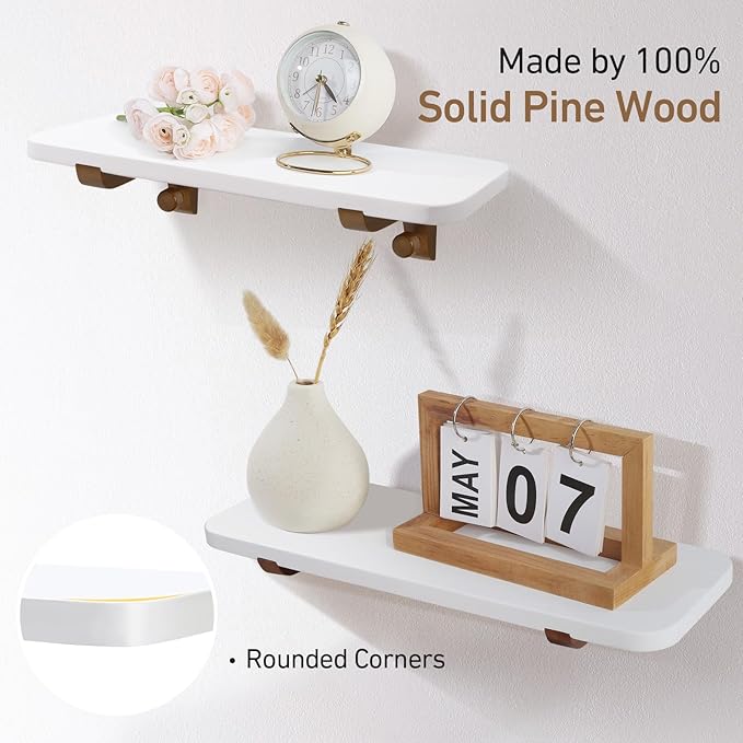 Wooden Floating Shelves for Wall, 15.7" W x 6" D x 0.6" H Large Wall Shelves, Hanging Storage Shelf with Hooks for Living Room, Kitchen, Bathroom, Bedroom Decor, Walnut, 3 Packs