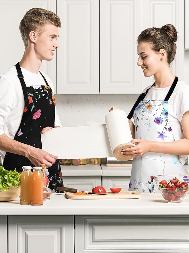Bencailor 6 Pcs Spring Kitchen Aprons with Pockets Flower Rooster Bee Butterfly Sunflower Summer Aprons Bulk for Women(Bright Color,Flower)