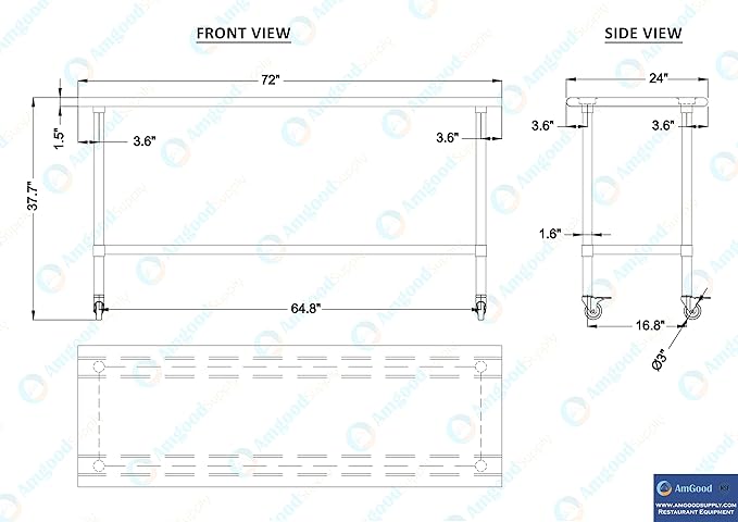 Stainless Steel Work Table with Wheels | NSF Kitchen Island Food Prep | Laundry Garage Utility Bench (Table + Wheels, 72" Long x 24" Deep)