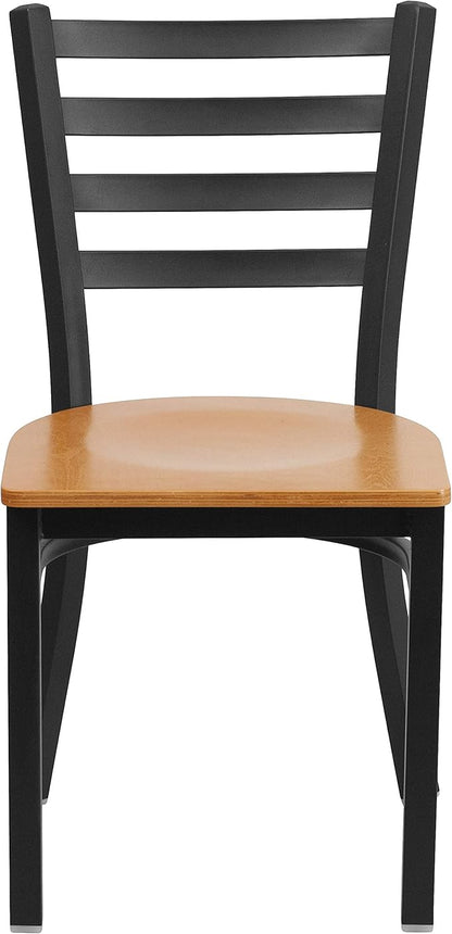 Flash Furniture HERCULES Series Black Ladder Back Metal Restaurant Chair - Natural Wood Seat