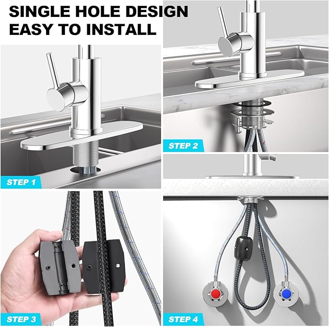 AVSIILE Waterfall Kitchen Faucets with Pull Down Sprayer & Soap Dispenser in Chrome, Single Hole, Single Handle, Pull Out Tap, Stainless Steel Sink Faucet, Suitable for Farmhouse Camper Laundry Rv Bar