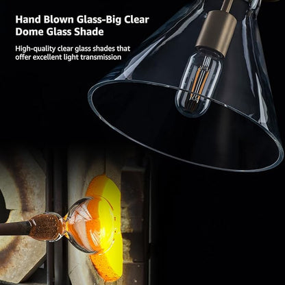 Glass Pendant Lights Kitchen Island 9.8",Matte Gold Island Pendant Lights 1 Light Modern Pendant Hanging Lamps with Funnel Glass Shade for Kitchen over Dining Table,E26 Base,Adjustable Height,Dimmable