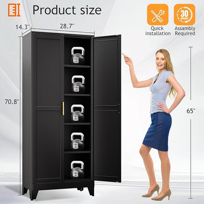 PAOFIN 71" Tall Metal Pantry Storage Cabinet with Doors and 4 Adjustable Shelves, Black Kitchen Food Pantry Cabinets, Tall Freestanding Cupboard for Kitchen, Dining Room or Living Room, Black