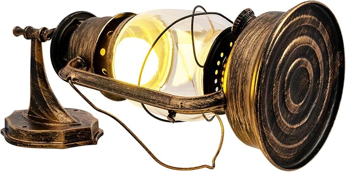 Rustic Wall Sconce Lantern Light, Western Light Fixtures, Vintage Wall Lamp, Farmhouse Wall Light Fixtures, Indoor Old Fashioned Lantern for Hallway Farmhouse Loft (Brass, 1pc)