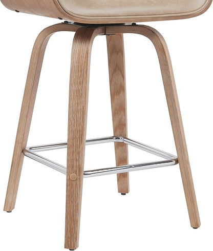 Tyler Modern Counter Height Swivel Bar Stool with White Wash Finished Wood and Vintage Brown Upholstery Set of 2