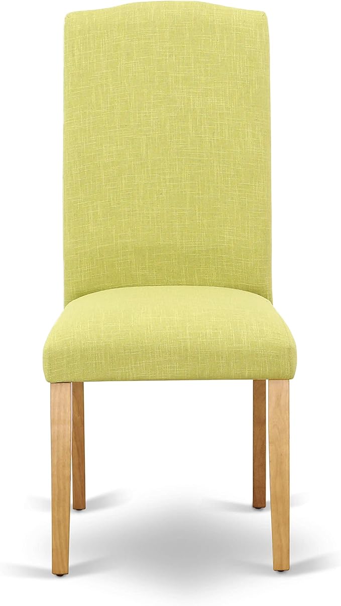 East West Furniture ENP4T07 Encinal Parson Dining Chairs - Nailhead Trim Limelight Linen Fabric Upholstered Chairs, Set of 2, Oak