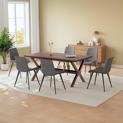 HIPIHOM 63" Dining Set for 6 with PU Chairs, MDF Kitchen Table with Thickened Top, and Strong Metal Legs, Dining Room Chairs Set of 6 Perfect for Apartment Living