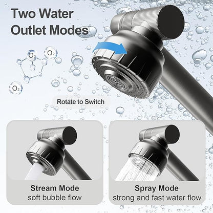 Bathroom Sink Faucet, FunnyAir Stainless Steel 1080° Rotatable Faucet for Sink 1 Hole or 3 Holes, Modern Style Single Handle Bathroom Faucets with Hot and Cold Hoses, Grey