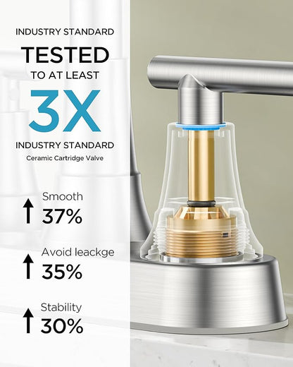 FORIOUS 4 Inch Centerset Bathroom Faucet 3 Hole, 2 Handle Brushed Nickel Faucet for Bathroom Sink with Pop Up Drain Assembly, Lead-Free Sink Faucet for Bathroom Vanity RV