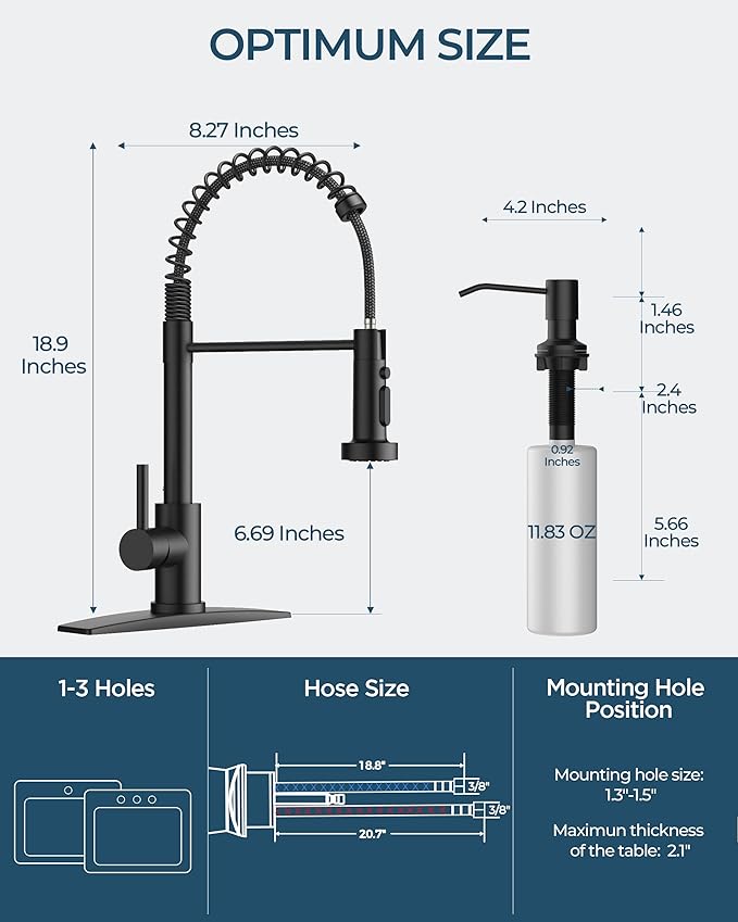 FORIOUS Black Kitchen Faucet with Soap Dispenser, Stainless Steel Kitchen Sink Faucet with Pull Down Sprayer Single Handle Modern Spring Commercial for Laundry Utility Room RV Camp Bar Farmhouse