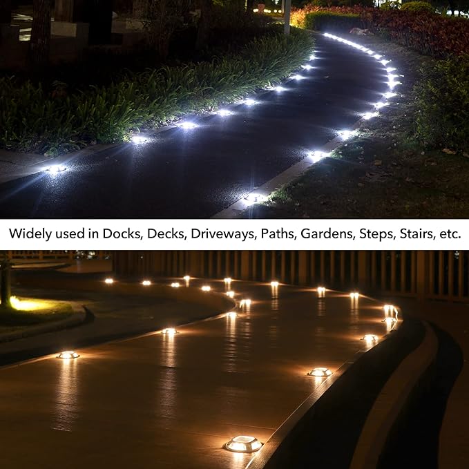AGPTEK Solar Driveway Lights Outdoor 8 Pack, 2 Color Modes LED Deck Dock Marine Waterproof Driveway Marker Lights for Step Sidewalk Stair Garden Pathway Walkway Yard (Warm White/Cool White)