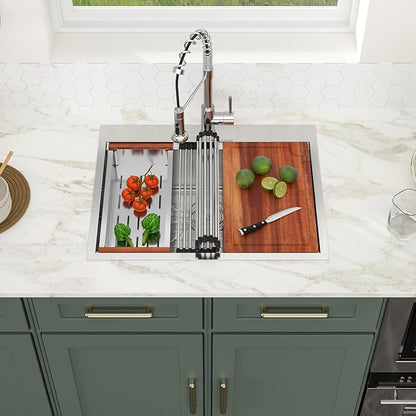 Logmey 30 Inch Drop In Kitchen Sink 30x22x9 All in One Workstation Topmount Sinks Stainless Steel 16 Gauge Single Bowl Overmount Kitchen Sink