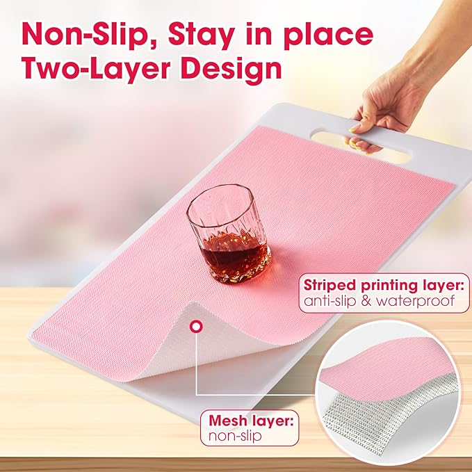 Drawer and Shelf Liner, Non-Slip Kitchen Cabinet Liners Non-Adhesive Thick Strong Grip Waterproof Washable Mats Protect Dresser Shelves Cupboard Bathroom Cabinets, Pink, 12 in X 30 FT