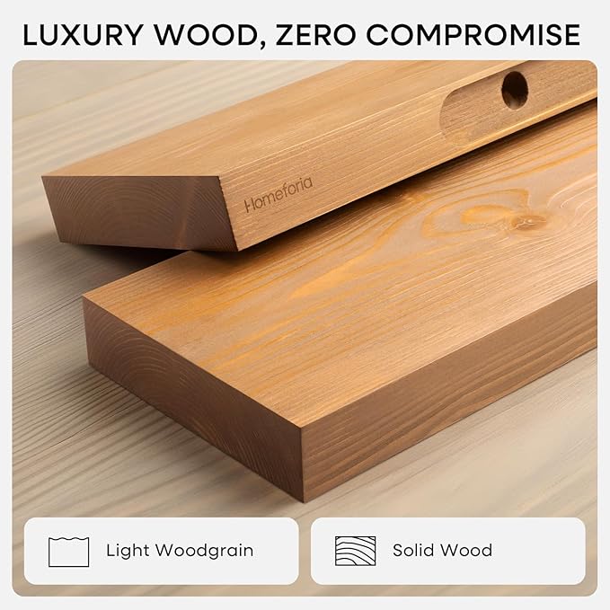 Homeforia 30 inch Golden Oak Floating Shelf, High End Solid Real Wood 30inch Small Floating Shelves for Wall Mounted, Oak Wooden 30in Floating Shelves, Heavy Duty Bracket, 30 X 6.5 X 1.75 in, Set of 4