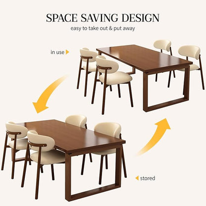 Kitchen Dining Chairs Set of 4 Modern Upholstered Leather Farmhouse Dining Room Chair with Metal Legs, Walnut/Beige