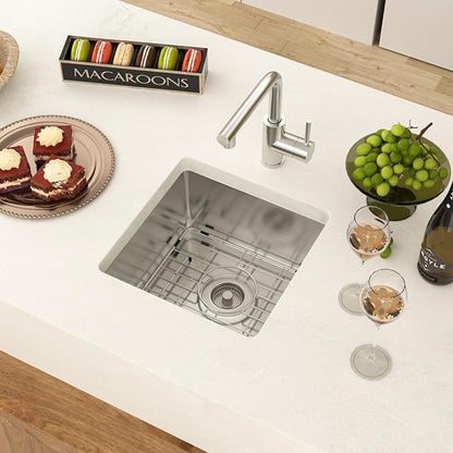 15 Undermount Kitchen Sink 15"x18"x8" Single Bowl 16 Gauge Stainless Steel Under Counter Single Bowl Kitchen Sinks Basin with Drain Strainer