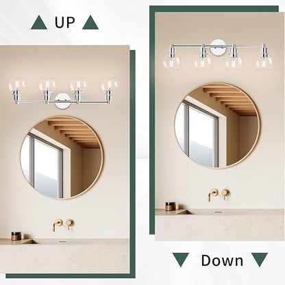 Espird 4 Lights Bathroom Vanity Light Fixtures Chrome, Bathroom Lights Over Mirror, Industrial and Farmhouse 4 Lights Wall Sconce, Polished Chrome Globe Vanity Lighting Fixtures