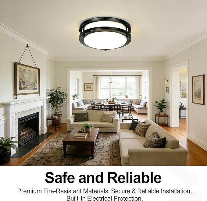 Drosbey 42W Dimmable LED Ceiling Light Fixture, Flush Mount Light Fixture for Kitchen, Bathroom, Bedroom, Garage,4200 Lumens, 500W Equivalent, Daylight White 5000K, Black