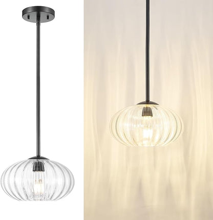FEMILA 10.3" Pendant Light for Kitchen Island, Black Pendant Lighting, Dome Glass Pendant Light Vintage Light Fixtures for Bedroom Hotel Dining Room, 4FYD85MIL BK
