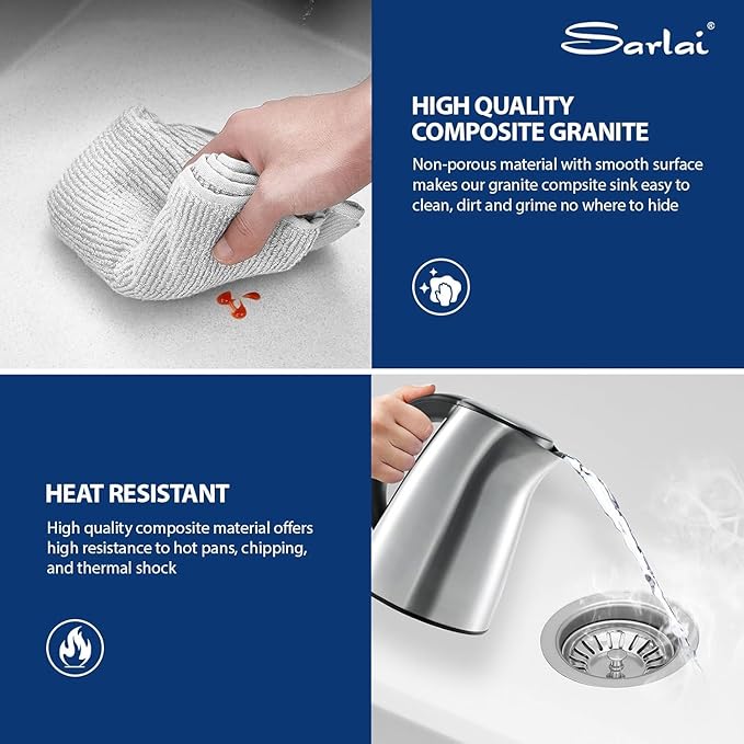 Sarlai 21 Granite Composite White Kitchen Sink - 21 x 18 inch Bar Prep Workstation Sink White Granite Composite Quartz Undermount Single Bowl Rectangular RV Camper Sinks Basin