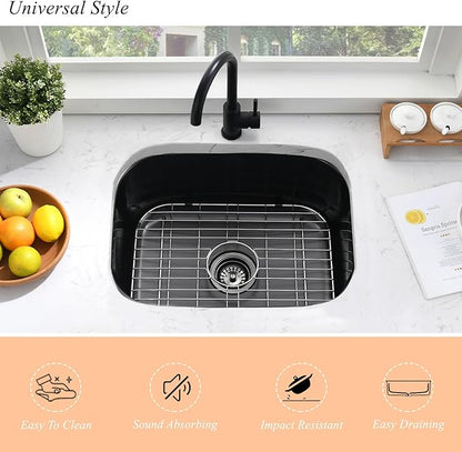 23 Inch Black Undermount Bar Sink-Bokaiya 23x18 Black Stainless Steel Undermount Kitchen Sink Wet Bar Prep Outdoor Sink 16 Gauge Single Bowl Kitchen Sink with Dish Grid