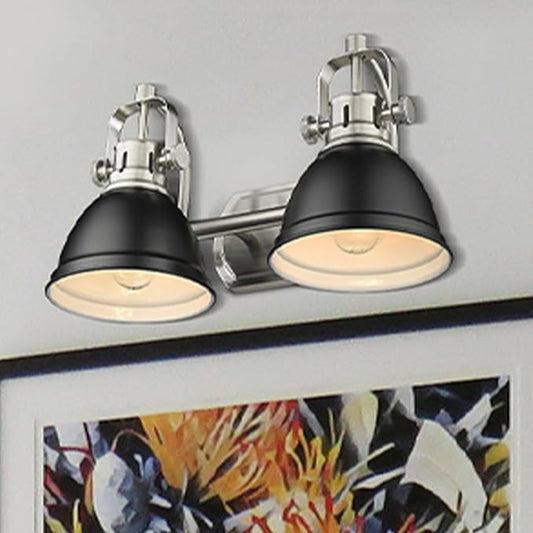 Emliviar Modern Vanity Light, Industrial 2-Light Bathroom Wall Light Fixtures, Black and Brushed Nickel Finish with Metal Shade, 4054-2W BN+BK